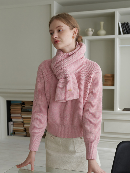 [SET] MIX WOOL KNIT + MUFFLER_PINK