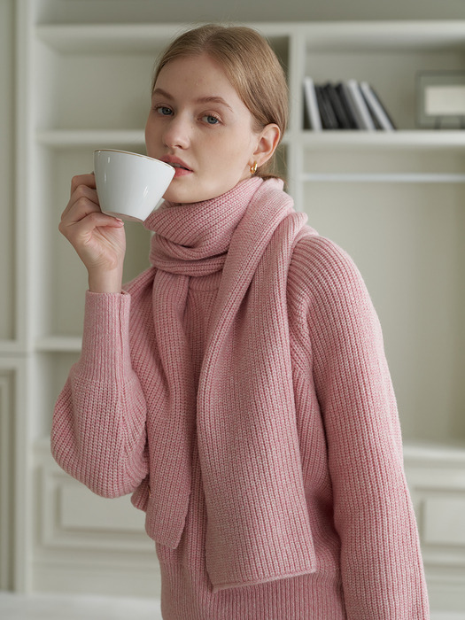 [SET] MIX WOOL KNIT + MUFFLER_PINK