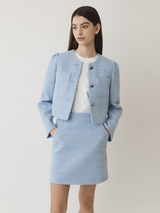 A TWEED A-LINE MINI SKIRT_BLUE