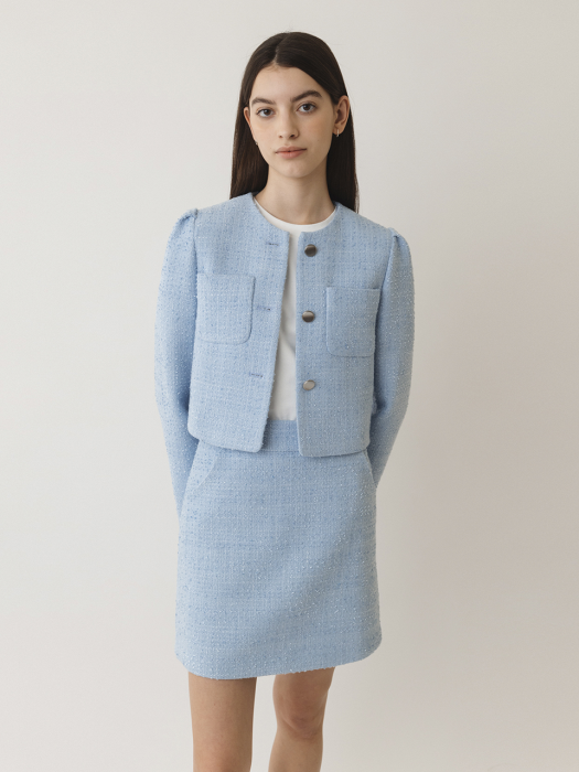 A TWEED A-LINE MINI SKIRT_BLUE