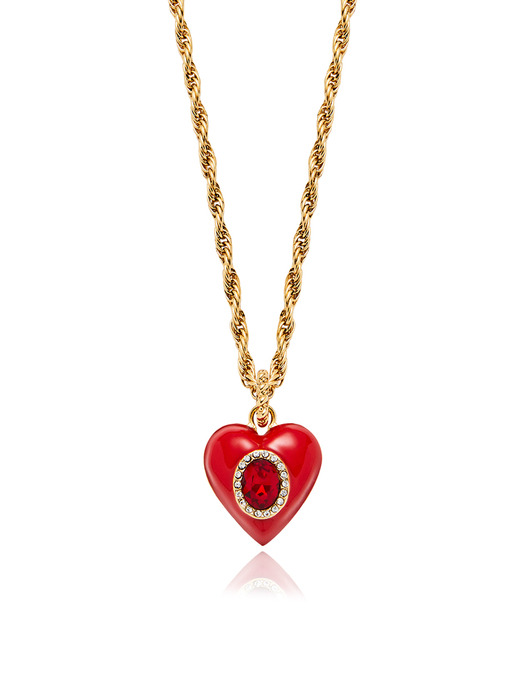 Glossy Heart Pendant Necklace Red