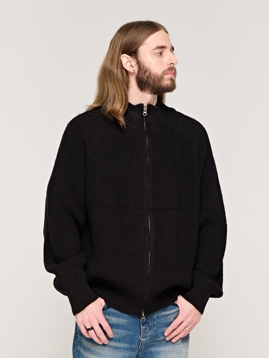 CB OVER KNIT ZIP UP (BLACK)