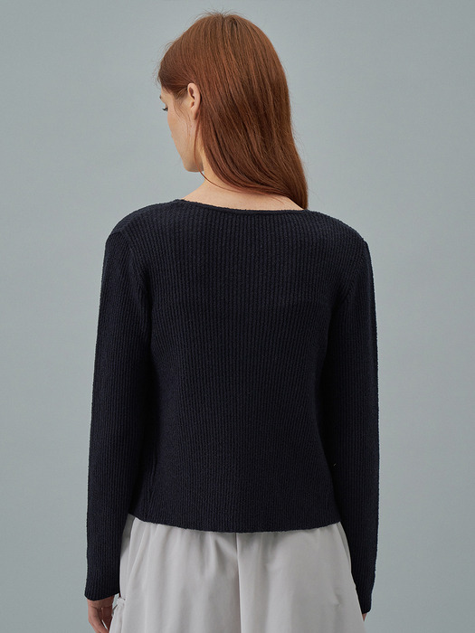 Boucle V-neck Cardigan[LMBDSPKN239]-Navy