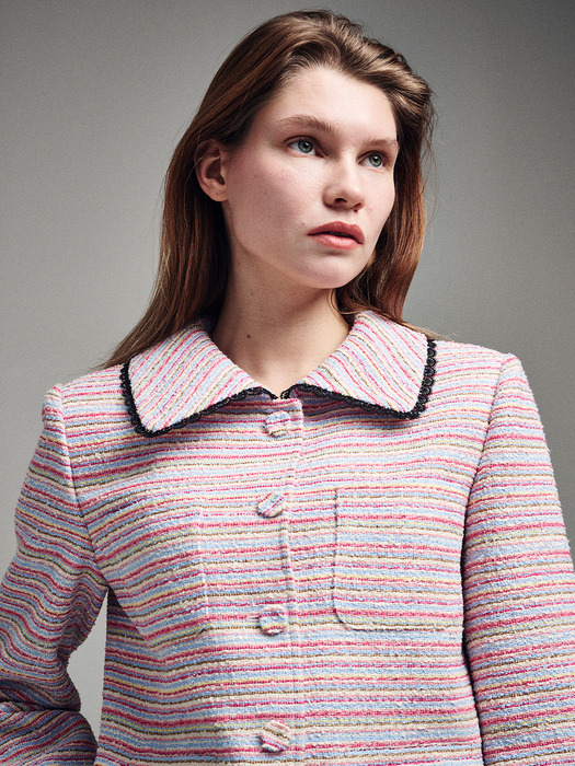 SPRING TWEED CROPPED JACKET MULTICOLOR LACE_PINK