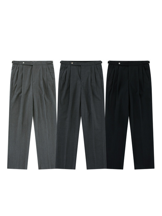 Wool worsted adjust 2Pleats relaxed Trousers (Charcoal)