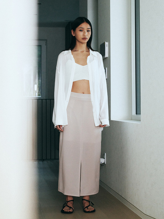 Minimal Slit Long Skirt (Beige)