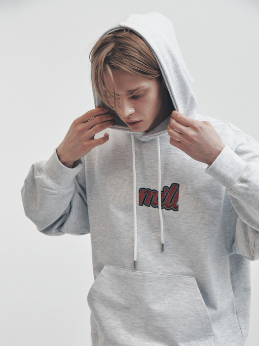 CONTRAST EMBROIDERY OVERSIZED HOODIE (MELANGE GRAY)