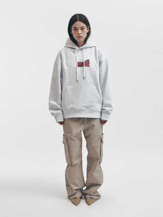 CONTRAST EMBROIDERY OVERSIZED HOODIE (MELANGE GRAY)