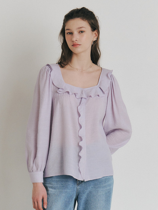 PEONY square neck ruffle collar blouse_Lavender