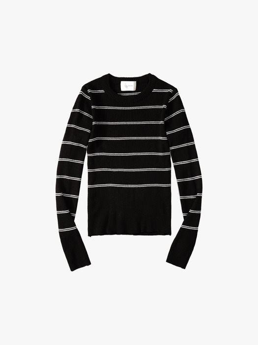 Striped round knitwear Black