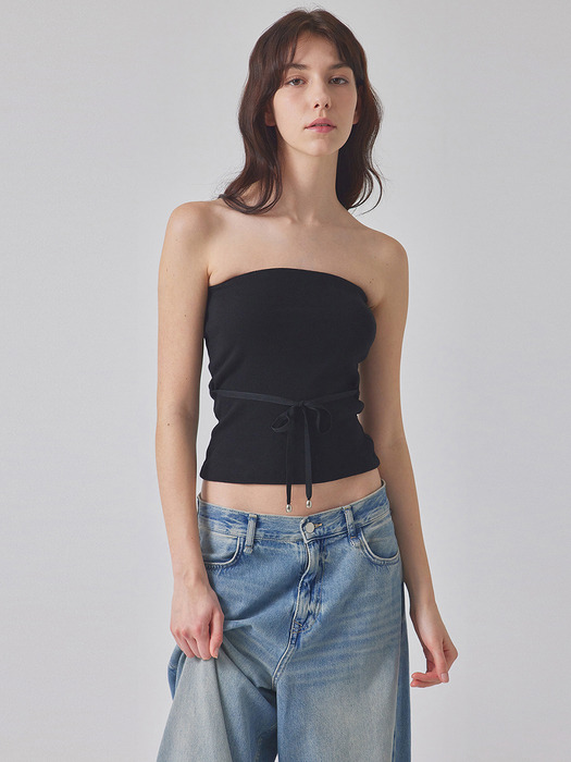 WAIST STRAP PUNCHED TUBE TOP_T416TP124(BK)