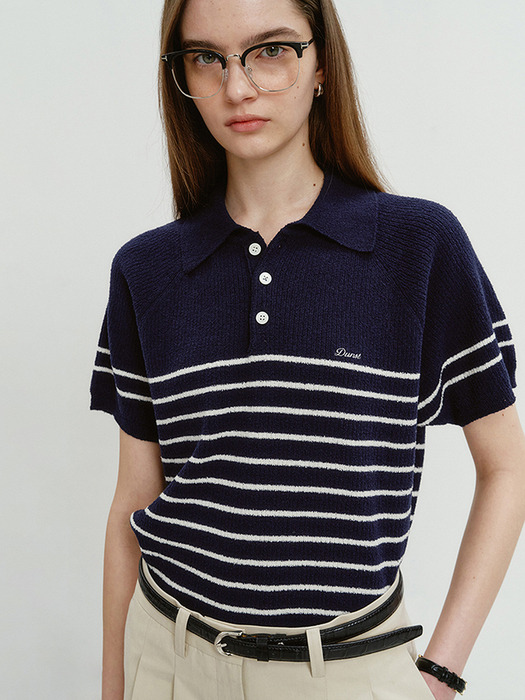 UNISEX COLLARED STRIPE KNIT CLASSIC NAVY_UDSW4B129N2