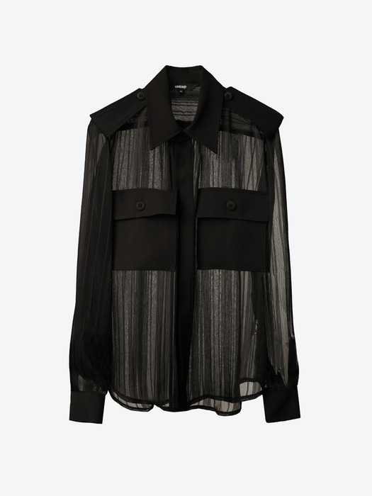 Striped Semi-Sheer Safari Shirt[Black(UNISEX)]_UTS-FS78
