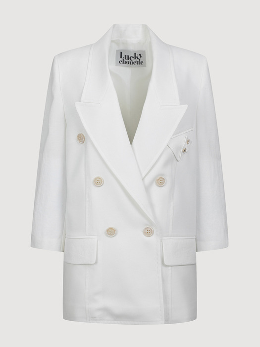 Three-Quarter Sleeve Linen Blend Double Jacket_LFJAM24400IVX
