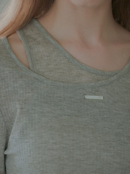 Sleeveless layered soft tencel T-shirt_Gray