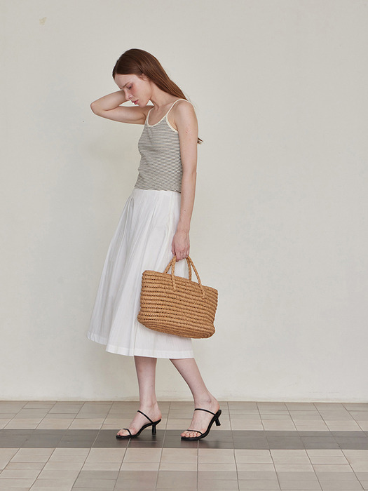 Pleated Banding Long Skirt - White
