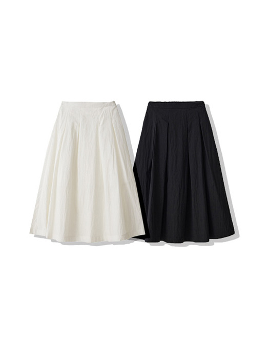 Pleated Banding Long Skirt - White