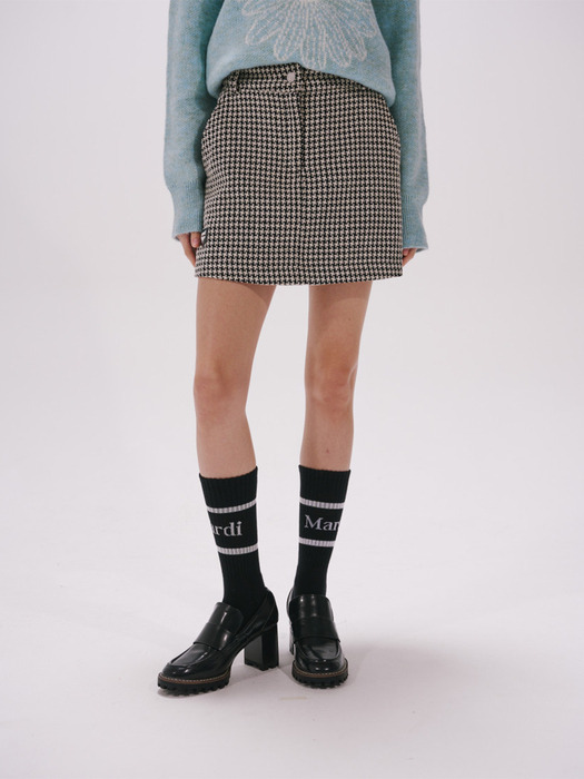 A LINE TWEED MINI SKIRT_BLACK IVORY