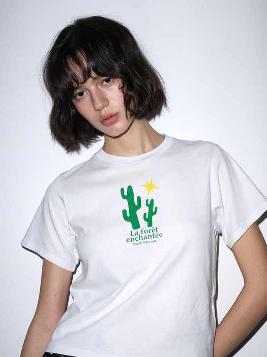 SLIM TSHIRT ENCHANTEE : CACTI_WHITE