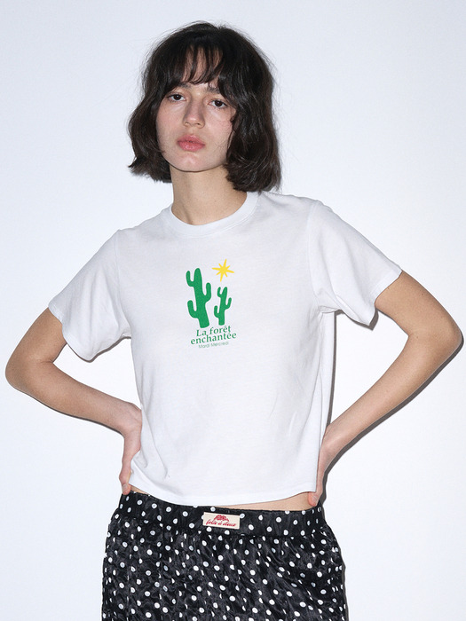 SLIM TSHIRT ENCHANTEE : CACTI_WHITE