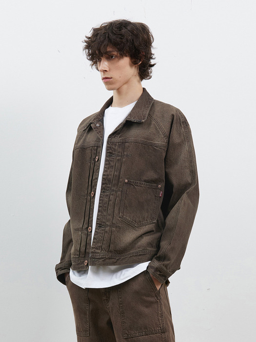 DENIM RAGLAN SLEEVE WORK JACKET BROWN