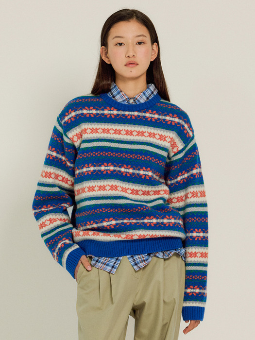 [4차] Grandpa Jacquard Knit (Blue)