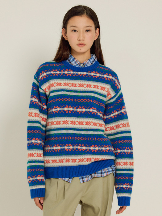 [4차] Grandpa Jacquard Knit (Blue)