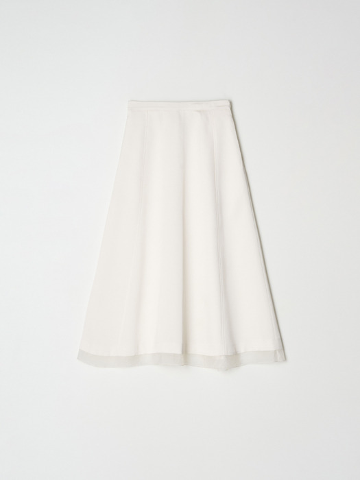 Sheer patch satin flare skirt - Off white