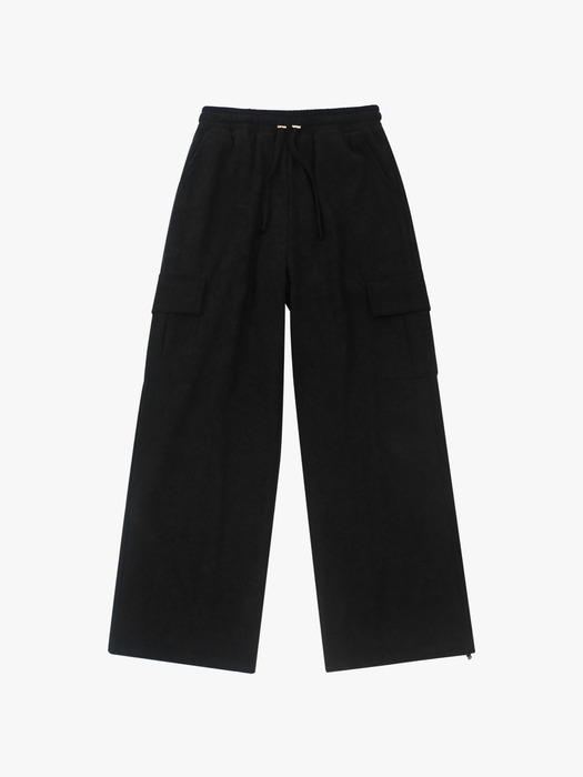 Corduroy banding cargo pants Black