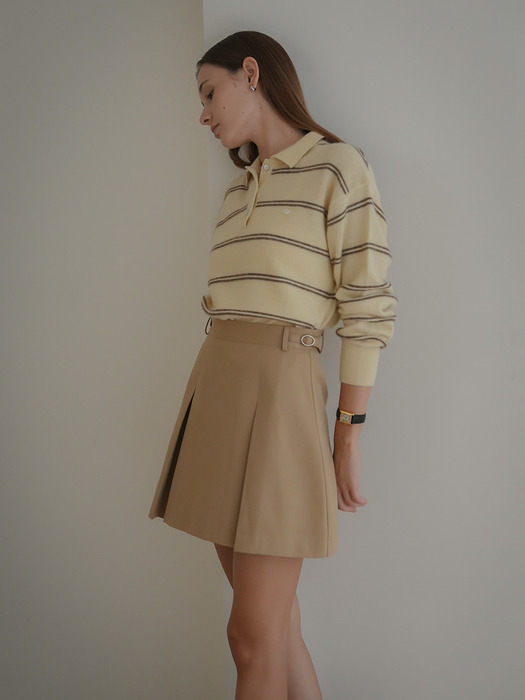 Cotton mini pleats skirt_Beige