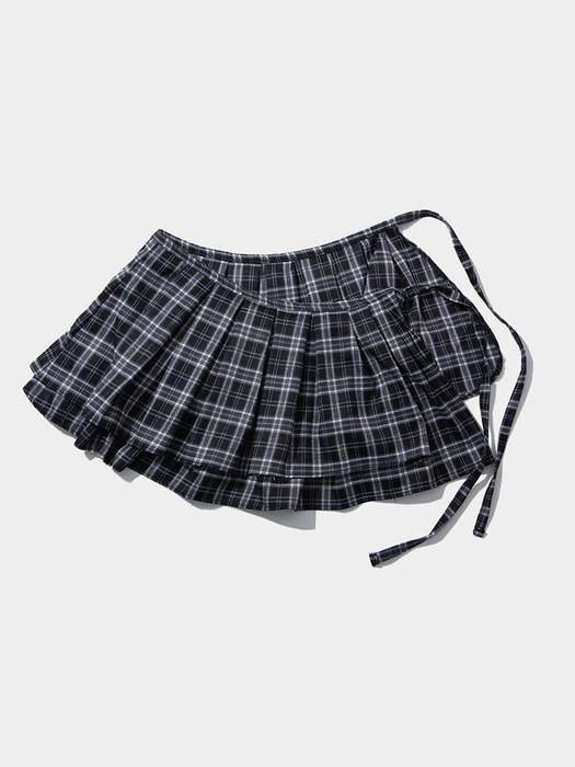 [Lara Jean x SOME] Frill Check Layered Cotton Wrap Short Pleated Skirt [Black]