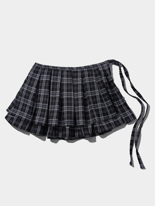 [Lara Jean x SOME] Frill Check Layered Cotton Wrap Short Pleated Skirt [Black]