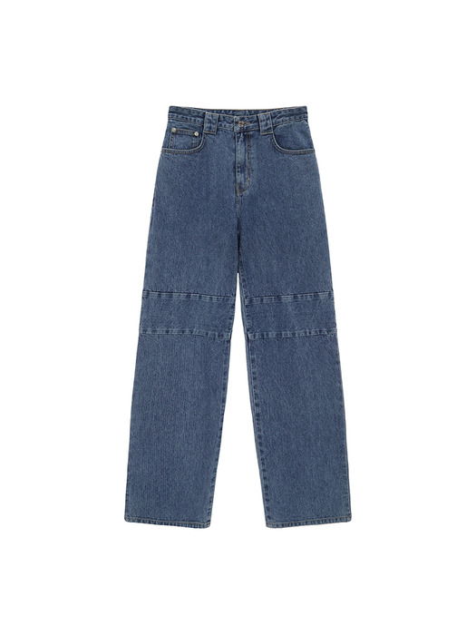 KNEE POINT STRIPE DENIM PANTS IN BLUE