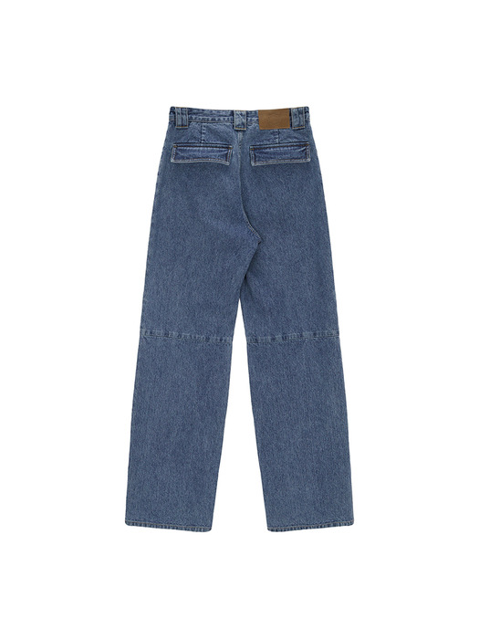 KNEE POINT STRIPE DENIM PANTS IN BLUE