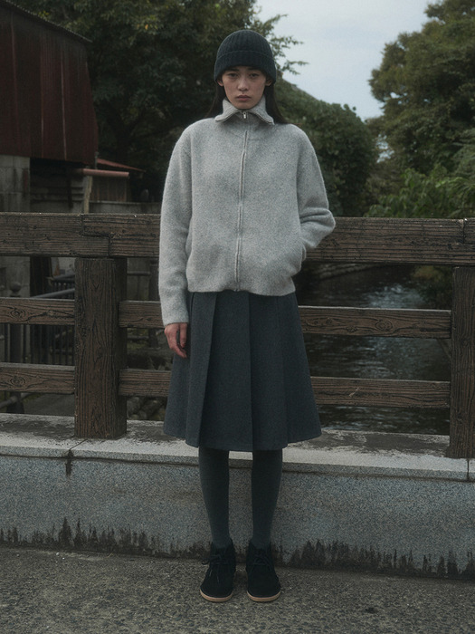 NUTTY WOOL PLEATS HALF SKIRT_GRAY