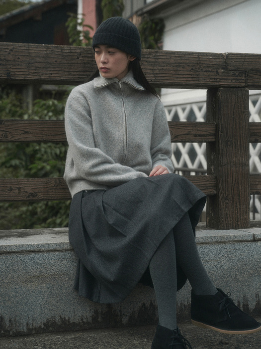 NUTTY WOOL PLEATS HALF SKIRT_GRAY