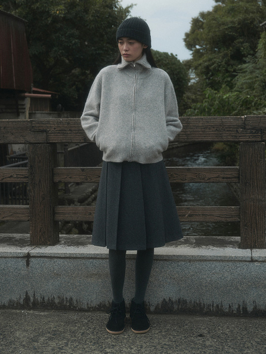 NUTTY WOOL PLEATS HALF SKIRT_GRAY