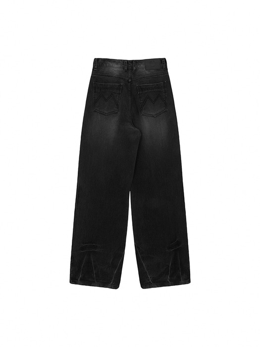 HEM WASHED POINT DENIM PANTS IN BLACK