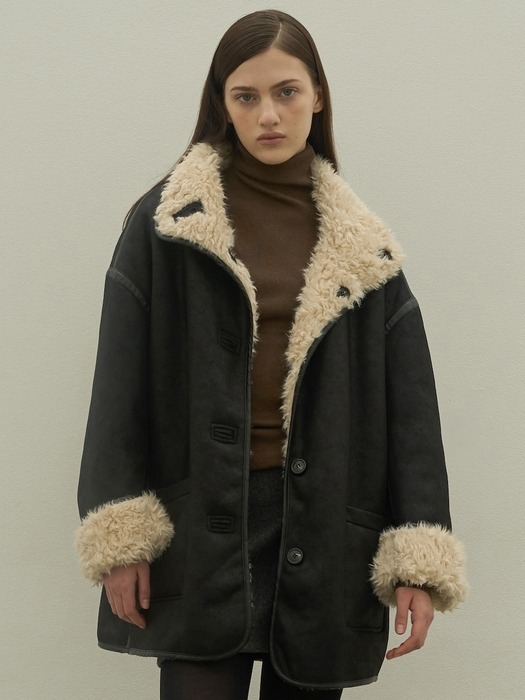 Mouton Fur Reversible Half Coat_2Color