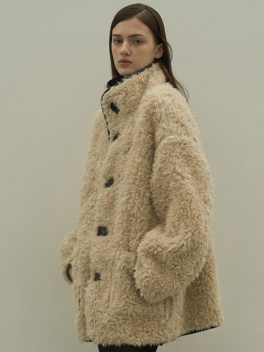 Mouton Fur Reversible Half Coat_2Color