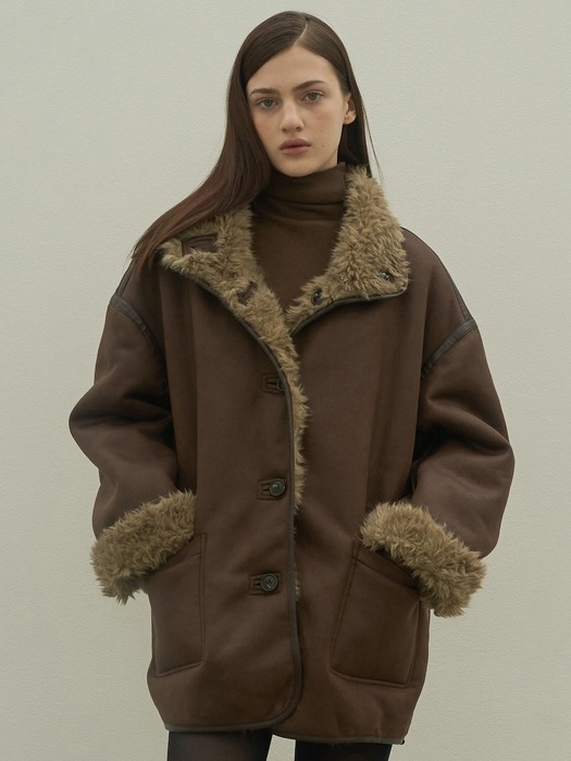 Mouton Fur Reversible Half Coat_2Color