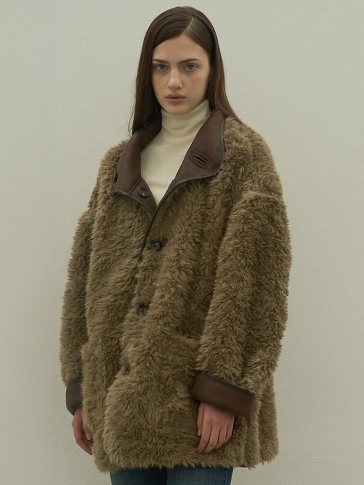 Mouton Fur Reversible Half Coat_2Color