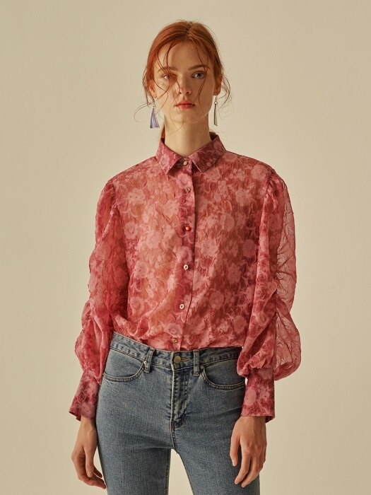 ROSE PUFF SHIRRING  BLOUSE_DEEP PINK