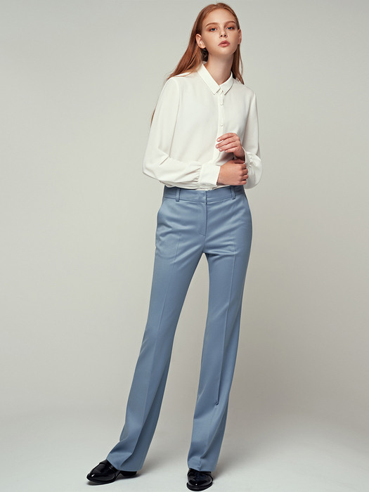 WOOL FLARED PANTS-SKY