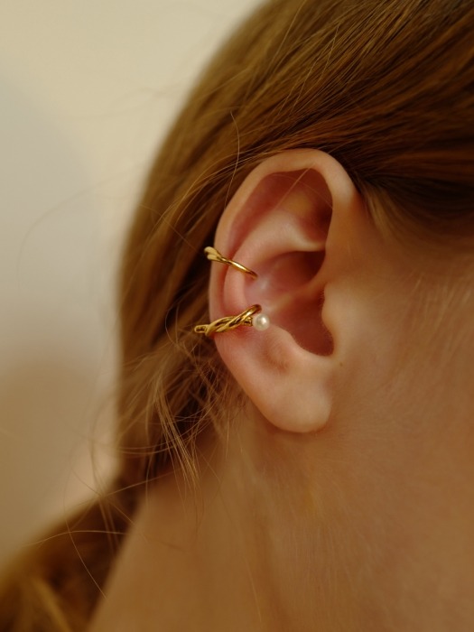 [SET] pearl ribbon earcuff + ribbon layered earcuff