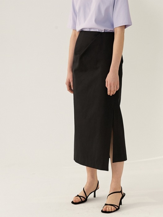 EMMA Side-Slit Mid Length Skirt(BLACK)