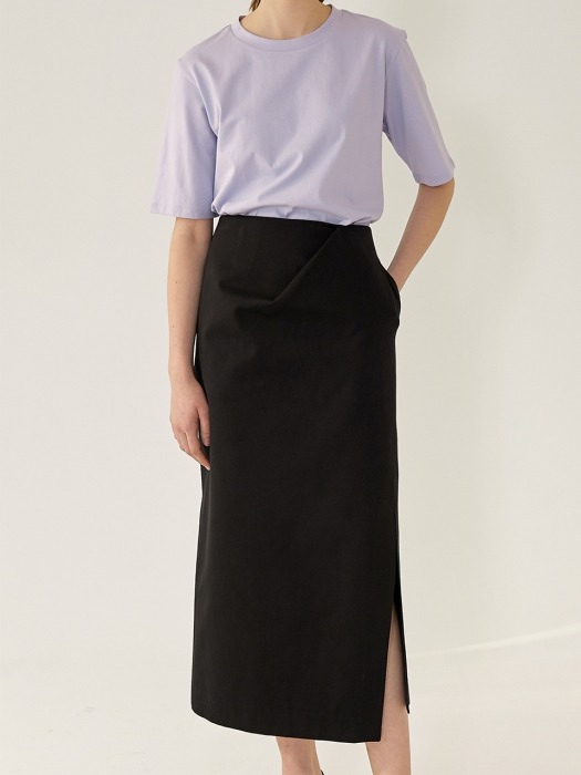 EMMA Side-Slit Mid Length Skirt(BLACK)