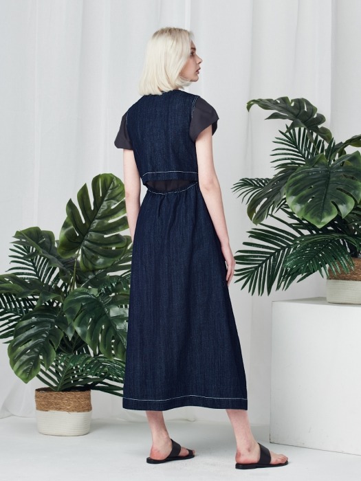 LINEN DENIM MAXI DRESS_NAVY