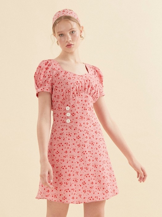 Puff Shoulder Mini Dress_ Pink