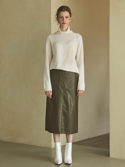 stitch leather skirt (khaki)